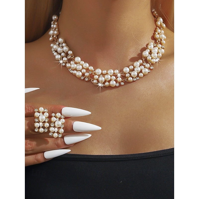 Luxury Faux Pearl Necklace and Earrings Set – Elegant Gold-Plated Bridal Jewelry for Weddings, Parties and Formal Events2