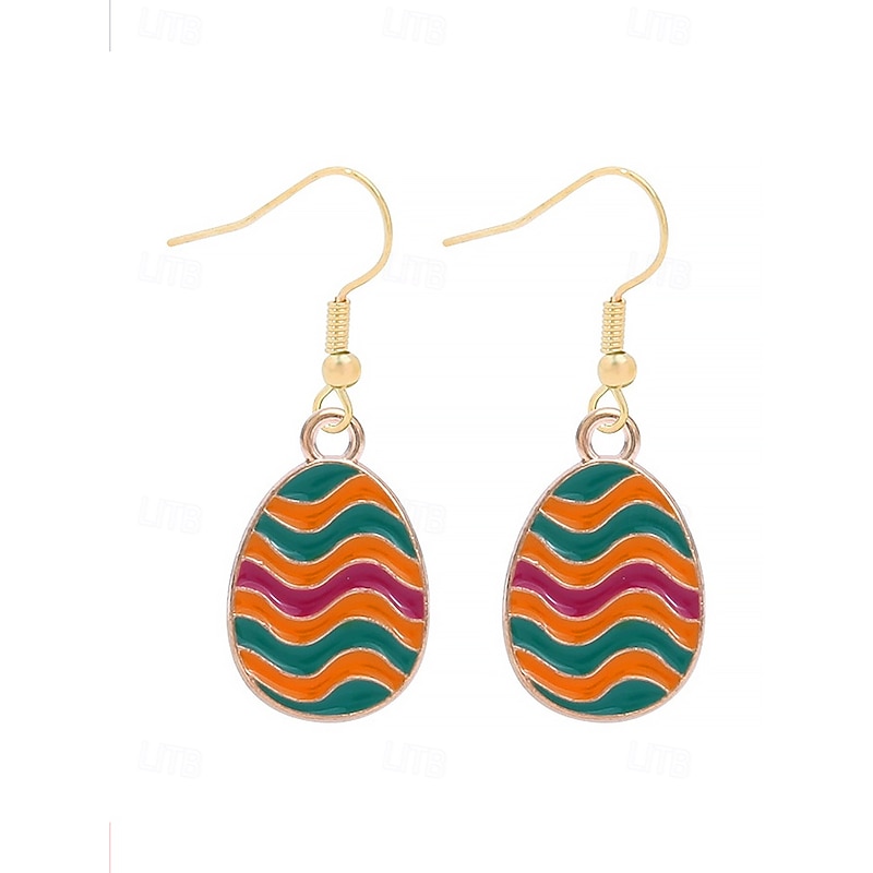Easter Egg Shaped Earrings – Colorful Wavy Design, Gold-Plated, Perfect for Easter, Spring Fashion and Festive Occasions3
