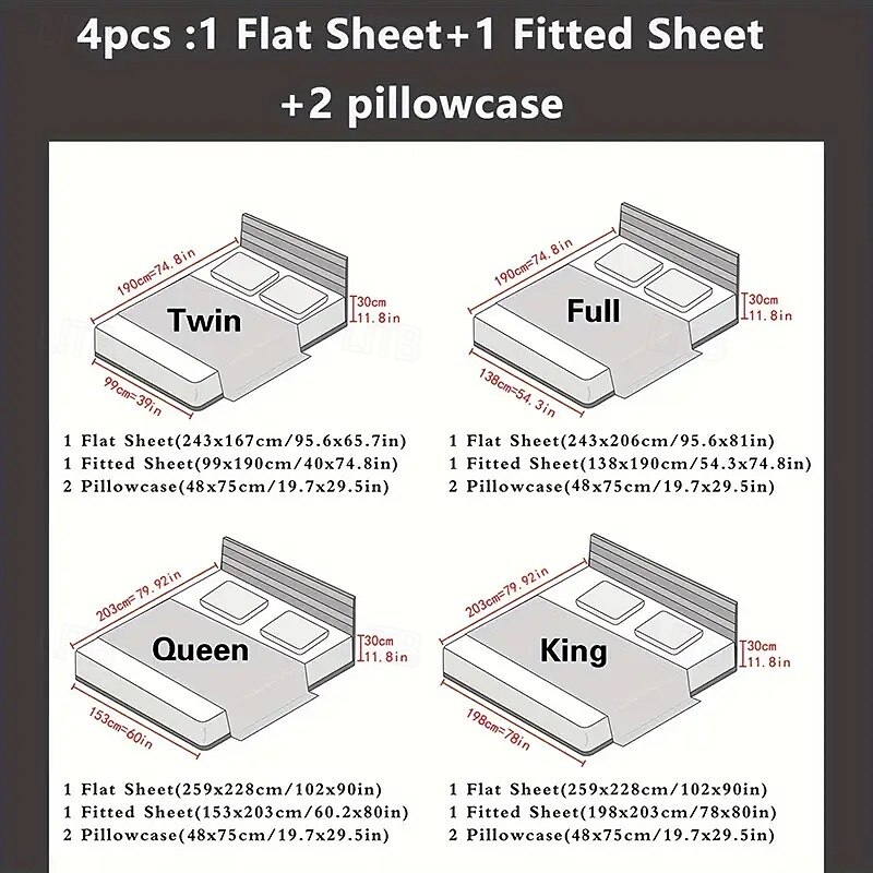 Luxury 4pcs 80g Light Luxury Color Diced Four-piece Set, 1 Suitable Bed Sheet, 1 Bed Sheet, 2 Pillowcases Suitable for Home Bedroom, Guest Room And Hotel, Good Quality And Comfortable3