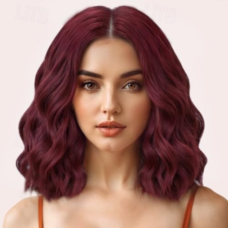 Wig for Women Short Wavy Bob wigs Synthetic Curly Wig Middle Part Heat Resistant Fiber for Daily Party Cosplay Use