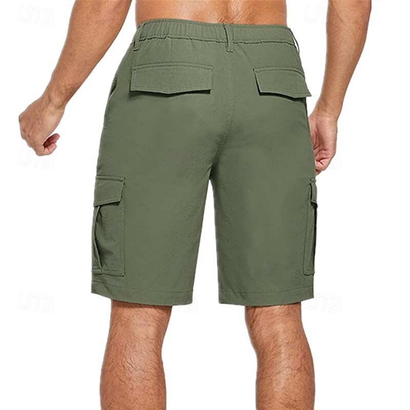 Men's Cargo Shorts Shorts Bermuda shorts Elastic Waist Multi Pocket Straight Leg Plain Comfort Breathable Knee Length Outdoor Casual Running Sports Fashion Black Navy Blue Micro-elastic2