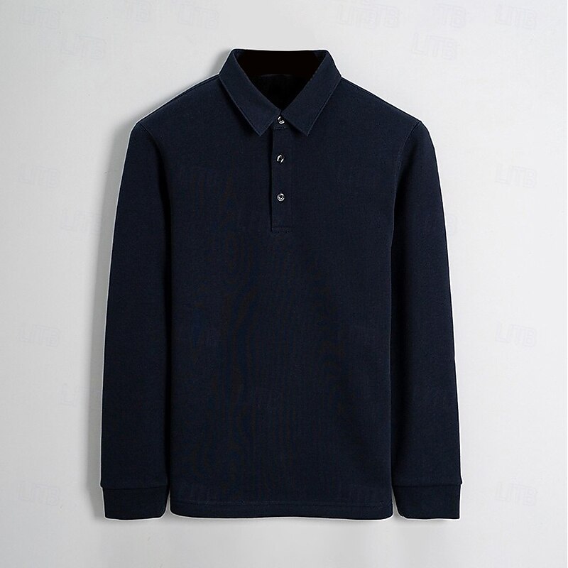 Men's Polo Work Street Turndown Long Sleeve Warm Vintage Solid Color Buttons Fall Winter Regular Fit Pearl White Black Navy Blue Grey Polo2