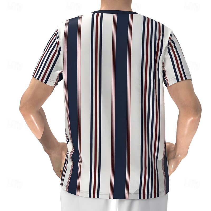 Men's Geometric Stripes T Shirt Henley Shirt Short Sleeve Designer Retro Vintage Street Casual Daily Summer Spring Navy Blue Henley Henley T-Shirt2