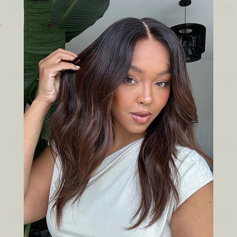 Human Hair 5x5 Closure 13x4 Lace Front Wig Middle Part Brazilian Hair Wavy Brown Wig 130% 150% Density Ombre Hair Glueless Pre-Plucked For Women Long Human Hair Lace Wig - Main Image