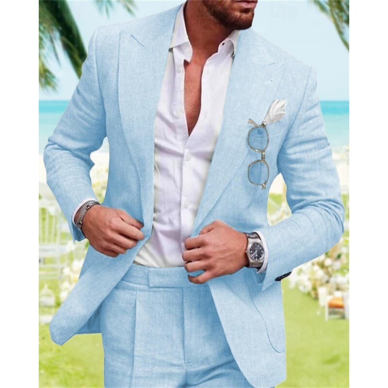 Men's Graduation Linen Blazer Blazer Business Cocktail Party Wedding Party Fashion Casual Spring Fall Linen Cotton Blend Plain Pocket Buttons Comfortable Single Breasted Blazer Red Dark Green Light2