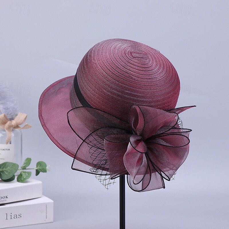 Hats Organza Bucket Hat Tea Party Horse Race Cocktail Elegant Vintage Cute With Floral Headpiece Headwear4