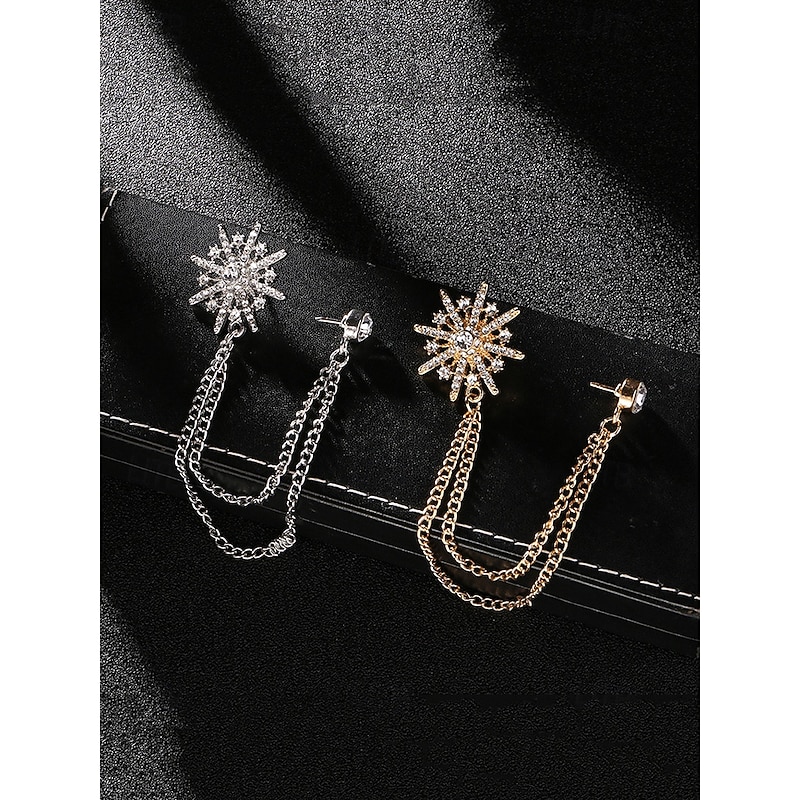 Elegant Crystal Star Lapel Pin with Gold Chains – Stylish Brooch for Men and Women, Perfect for Suits, Weddings and Formal Occasions4