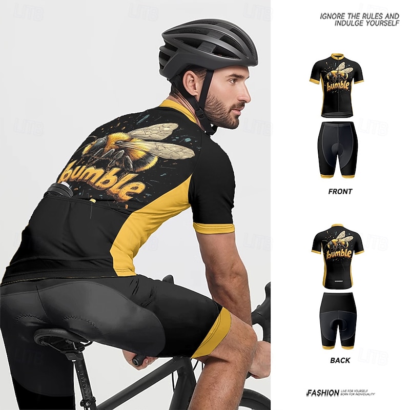 Men's Cycling Jersey with Shorts Cartoon Letter & Number Short Sleeve Bike Clothing Suit with 3 Rear Pockets Mountain Bike MTB Road Bike Cycling Front Zipper Sweat wicking Comfortable Breathable