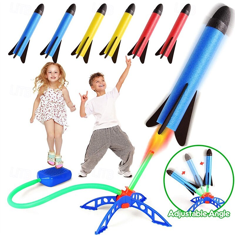 Toys Rocket Launcher for Kids - Launch up to 100 Ft 8 Multi-Color Foam Rockets & Adjustable Launch Stand Kids Outdoor Toys Birthday Toys for Kids Boys Girls Age 3 Years Old