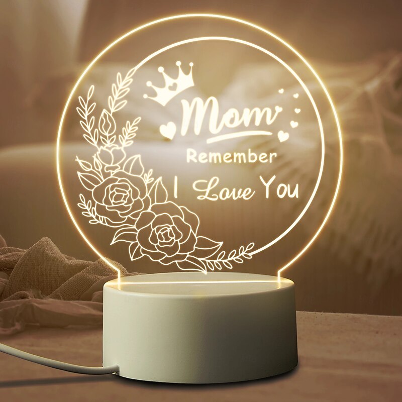 Engraved Night Light for Mom - Perfect Gift from Daughter or Son on Mother's Day, Christmas, Valentine's - USB Powered LED Lamp with Clear Text & Beautiful Patterns2