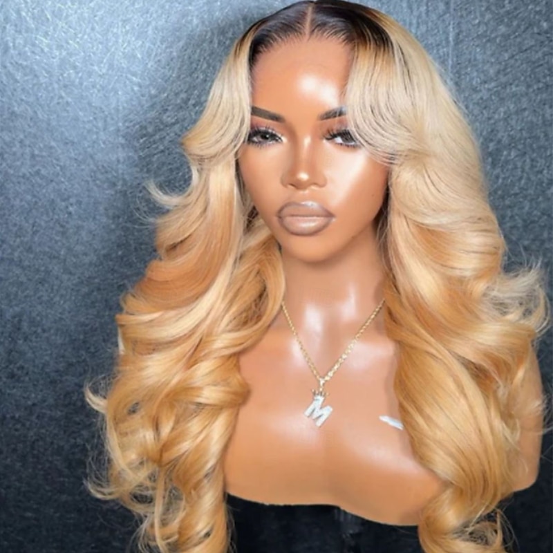 Remy Human Hair 5x5 Closure 13x4 Lace Front Wig Middle Part Brazilian Hair Wavy Blonde Wig 130% 150% Density with Baby Hair Ombre Hair Glueless Pre-Plucked For Women Long Human Hair Lace Wig3