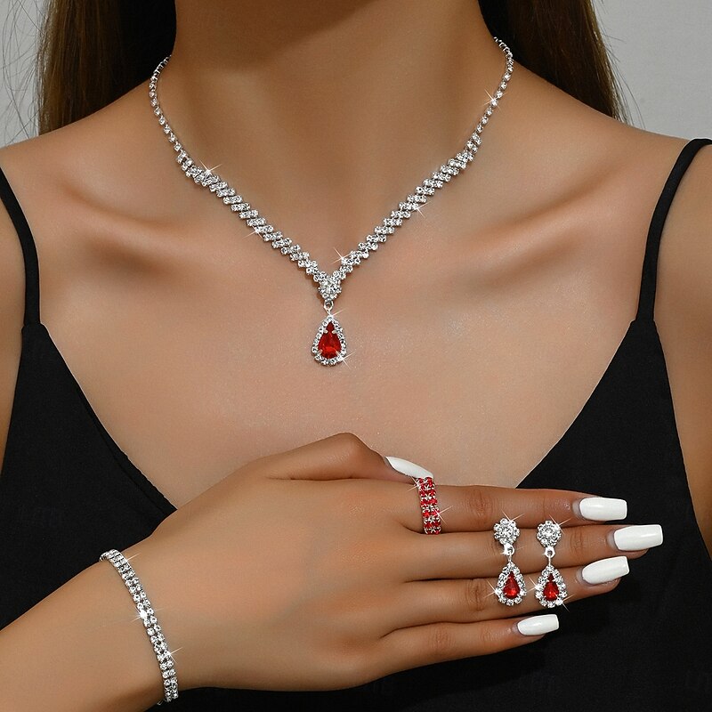 Bridal Jewelry Sets One-piece Suit Acrylic Rings 1 Bracelet Earrings Necklace Women's Stylish Luxury Cute Fancy Joy Geometric Jewelry Set For Party Evening Wear3