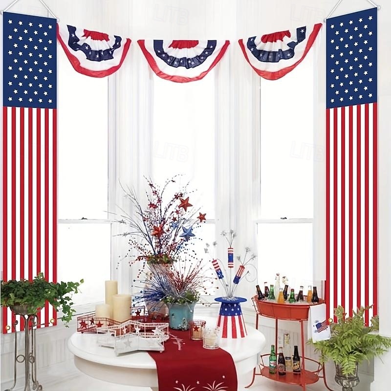 Patriotic Decorations 4th of July Decorations Outdoor Hanging American Flag Banners Porch Sign for Veterans Memorial Labor Presidents Flag Election Day3
