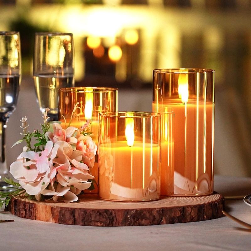 3pcs Remote Control LED Flameless Candle Lights - Battery Operated, Warm White, Christmas, Wedding & Party Decor