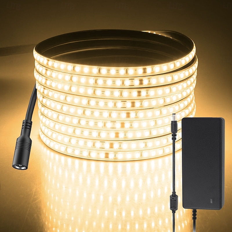 Outdoor LED Waterproof Light Strip IP67 3-12 Meter 3000K Warm Light DC24V Dimmable Silicone LED Tape Lighting High-Density 120LED 8W/M Suitable for Outdoor Wall Garden Pool Decoration