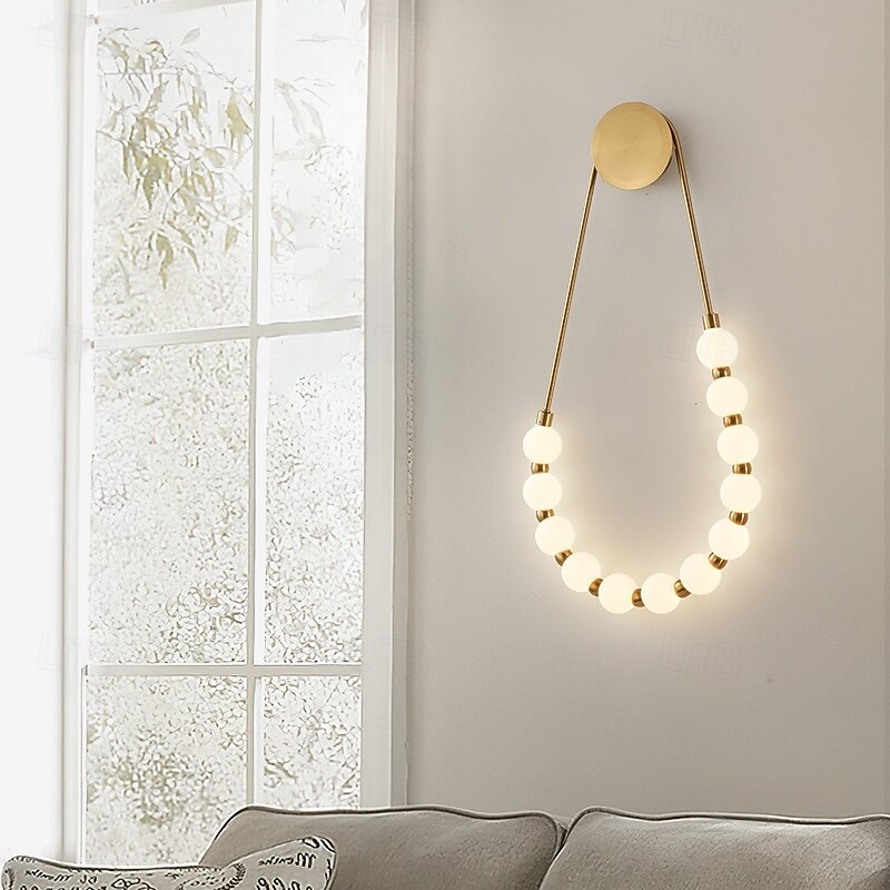 Gold Finish U Shape Necklace 10 Acrylic Beads Light Wall Lamp Lighting Sconce Fixture 110-240V 10W