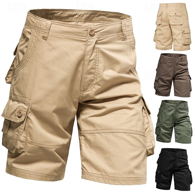 Men's Cargo Shorts Shorts Bermuda shorts Casual Shorts Multi Pocket Plain Breathable No-Iron Knee Length Outdoor Daily Running Sports Fashion Dark Khaki Black