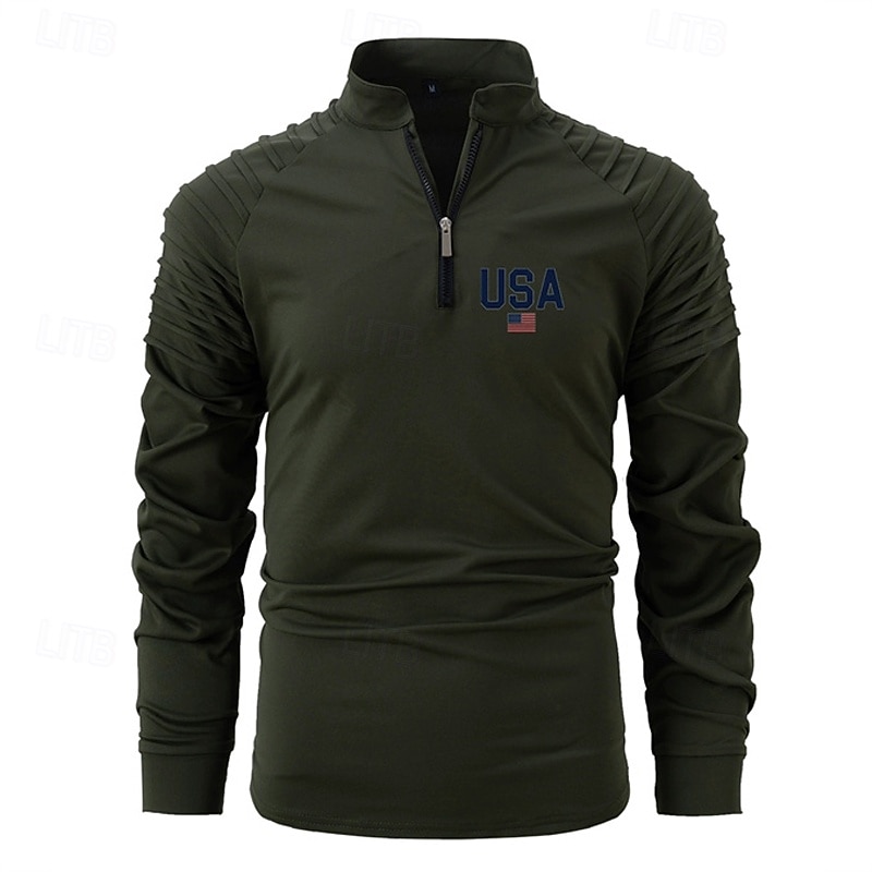 Men's T Shirt Henley Shirt Tee Tee Top Long Sleeve Quarter Zip Spring Fall USA Fashion Designer Basic Ruched Vacation Street Going out Black White Pink Top Tee for Men2