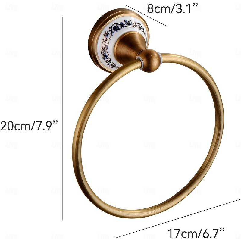 Brushed Brass Towel Holder Antique Brass Hanger Hand Towel Holder for Bathroom Kitchen Accessories Wall Mounted,Porcelain Design2