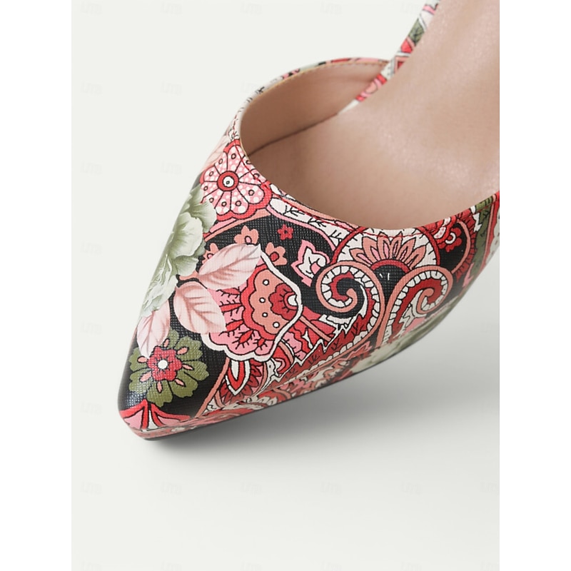 Red Paisley Patterned High Heel Sandals for Women – Vintage Chic Open Toe with Block Heels – Perfect for Parties and Special Occasions4