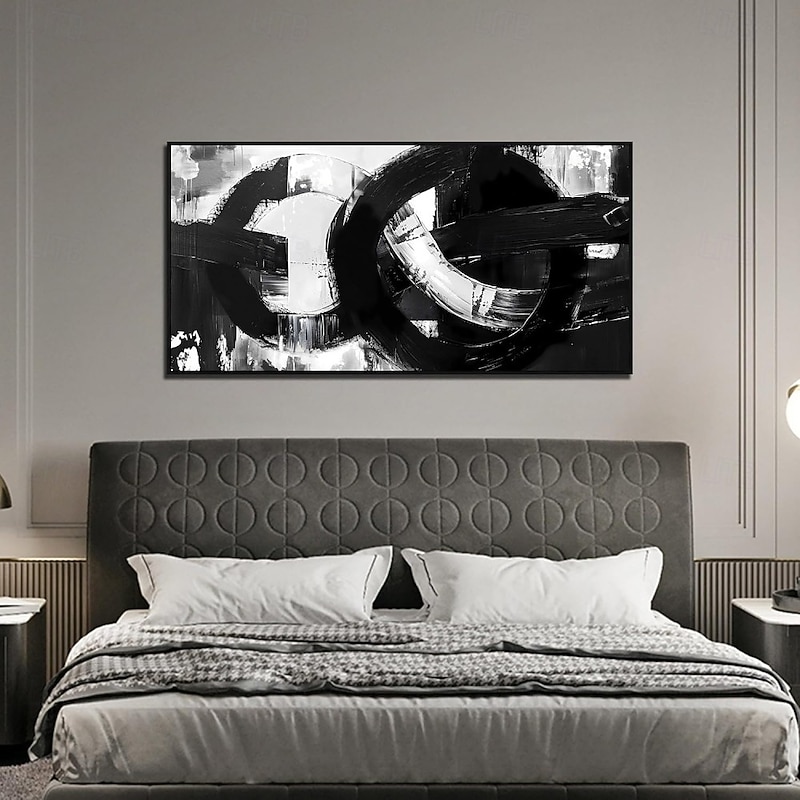 Handmade Oil Painting Canvas Wall Art Decoration Modern Abstract Black White for Living Room Home Decor Rolled Frameless Unstretched Painting