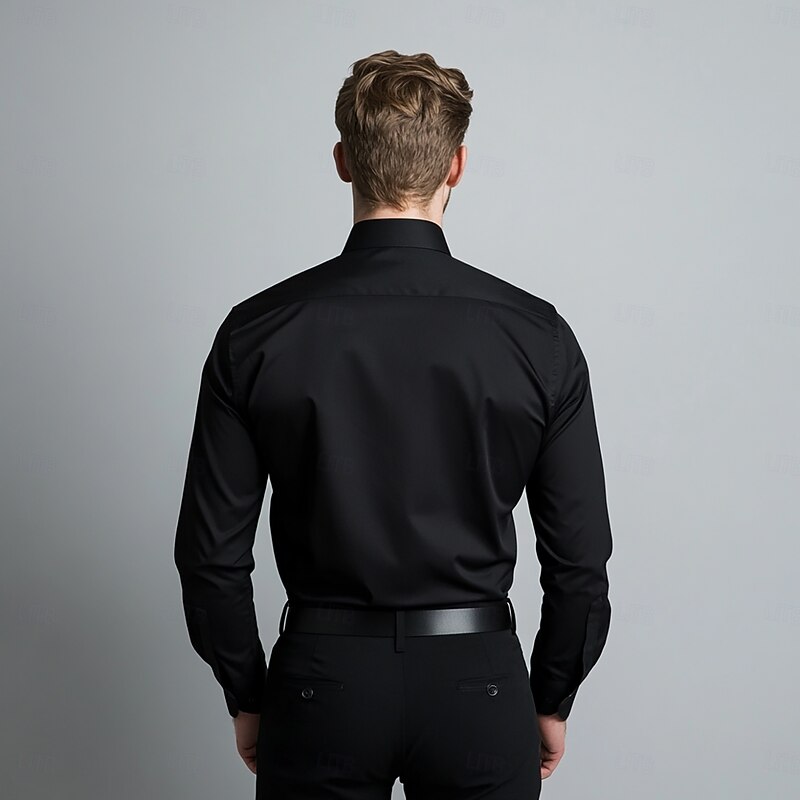 Men's Daily Party Dress Shirt Homecoming Standard Fit Long Sleeve Lapel Solid Color Polyester Black 20253