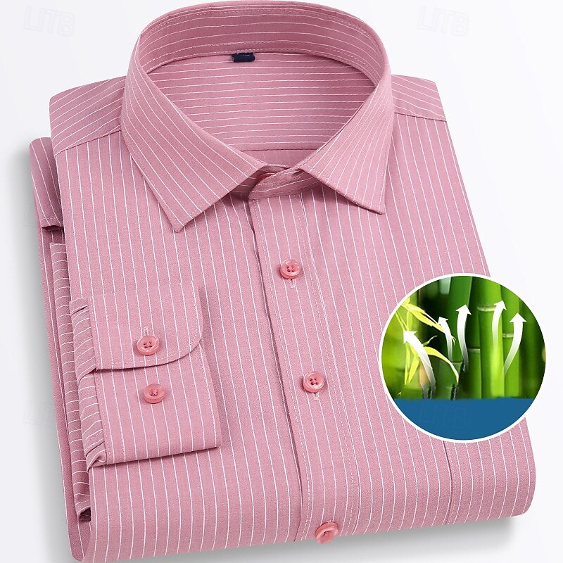 Men's Shirt Summer Shirt Casual Shirt Button Up Shirt Black Pink Blue Dark Blue Light Blue Long Sleeve Stripes Lapel Vacation Hawaiian Button-Down Clothing Apparel Bamboo Fiber Fashion Casual