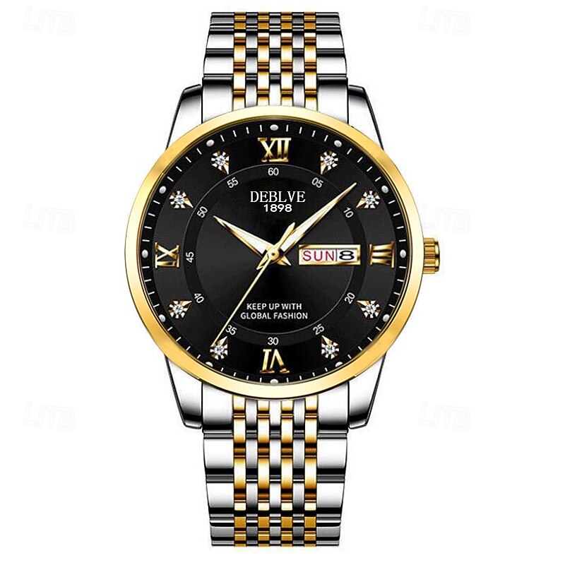 Original Business Style Roman Dial Men'S Watch Luminous Date Of The Week Rhinestone Quartz Sport Watch Elegant And Stylish Plus Box3