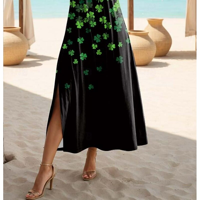 St. Patrick Women's Maxi Dress T Shirt Dress Tee Dress Sundress Shift Dress Bohemia Vacation Party Holiday Regular Fit Shamrock Short Sleeve Crew Neck Pink Green Summer Spring4