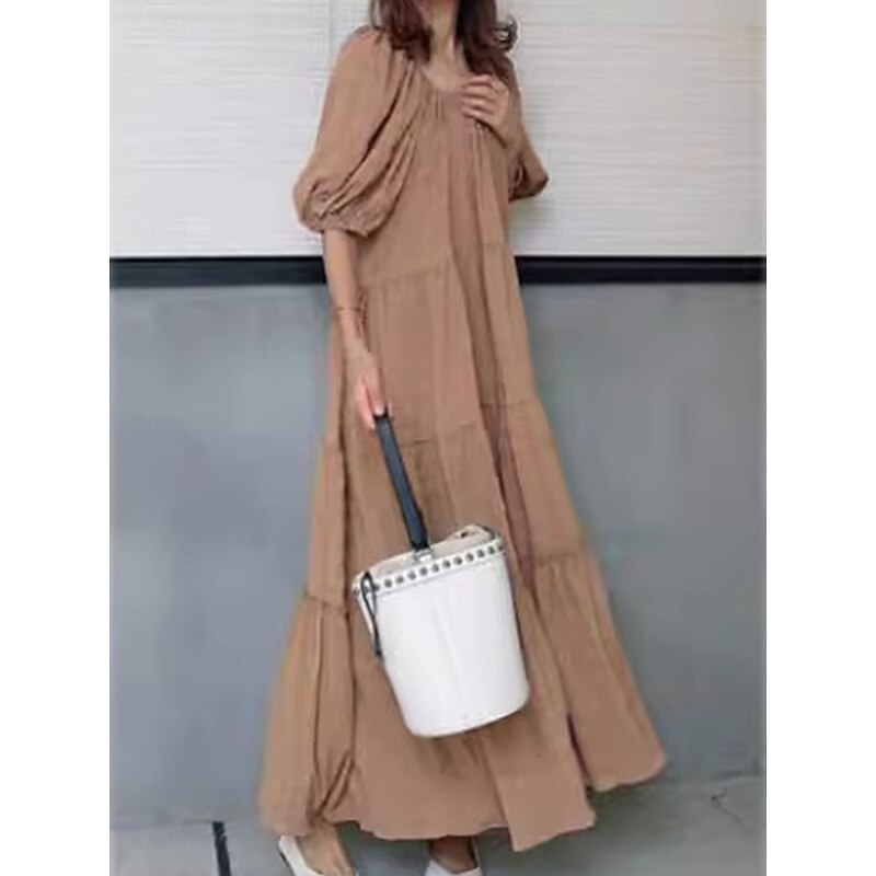 Women's Maxi Dress Casual Dress Summer Dress Basic Casual Vacation Daily Regular Fit Plain Half Sleeve Crew Neck Green Khaki Summer2