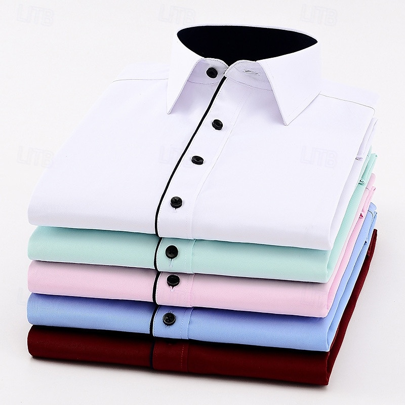 Men's Shirt Dress Shirt Button Up Shirt Plain Wedding Party White Light Green Pink Blue Long Sleeve Lapel Spring Fall Clothing Apparel Pocket