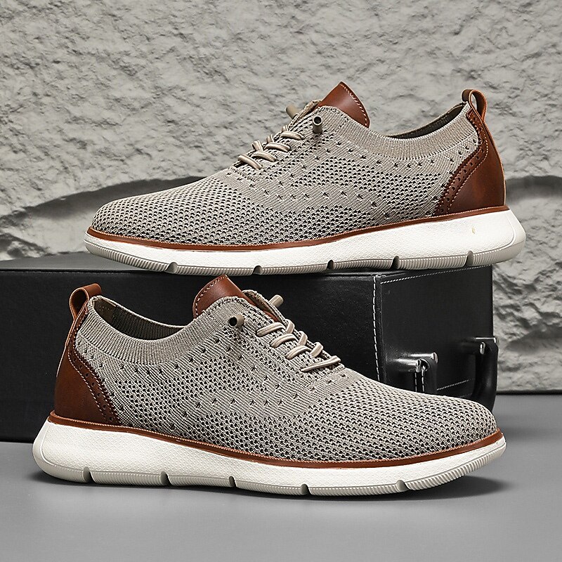 Men's Breathable Knit Sneakers with Faux Leather Accents – Stylish Lightweight Sport Shoes for Casual Wear and Everyday Comfort4