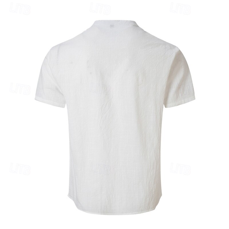 Men's Button T Shirt T Shirt Henley Shirt Tee Short Sleeve Henley Summer Spring Plain Fashion Designer Basic Buttons Vacation Street Going out Apricot Black White Top Tee for Men3