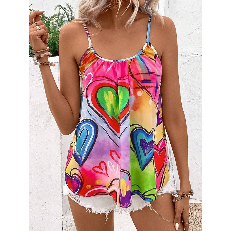 Women's Camisole Tank Top Heart Daily Sleeveless Strap Regular Tops Daily Backless Print Pink Summer3