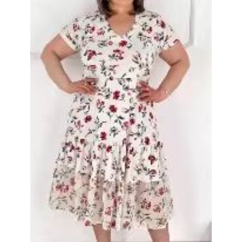 Women's Midi Dress Casual Dress Stylish Casual Vacation Daily Regular Fit Floral Short Sleeve V Neck White Blue Summer4