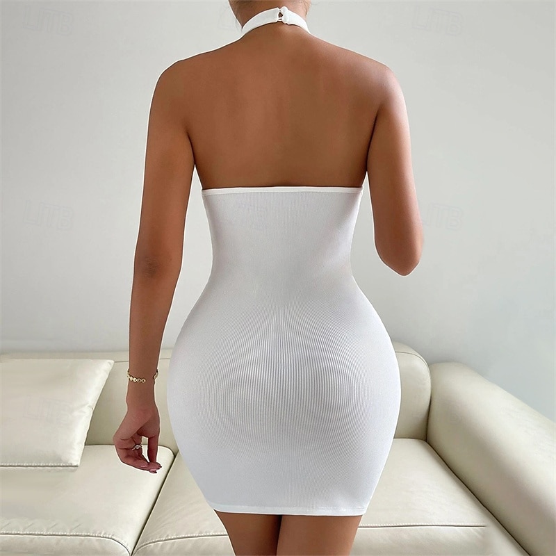 Women's Mini Dress White Dress Casual Dress Summer Dress Fashion Outdoor Party Holiday Regular Fit Plain Sleeveless Turtleneck Black White Red Summer Spring3