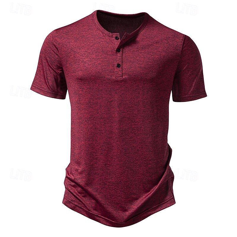 Men's Henley Shirt Tee Sports T-Shirt Short Sleeve Solid Color Plain Active Buttons Henley Outdoor Casual Daily Summer Spring &  Fall Red Dark Gray Light Grey Henley T-Shirt2