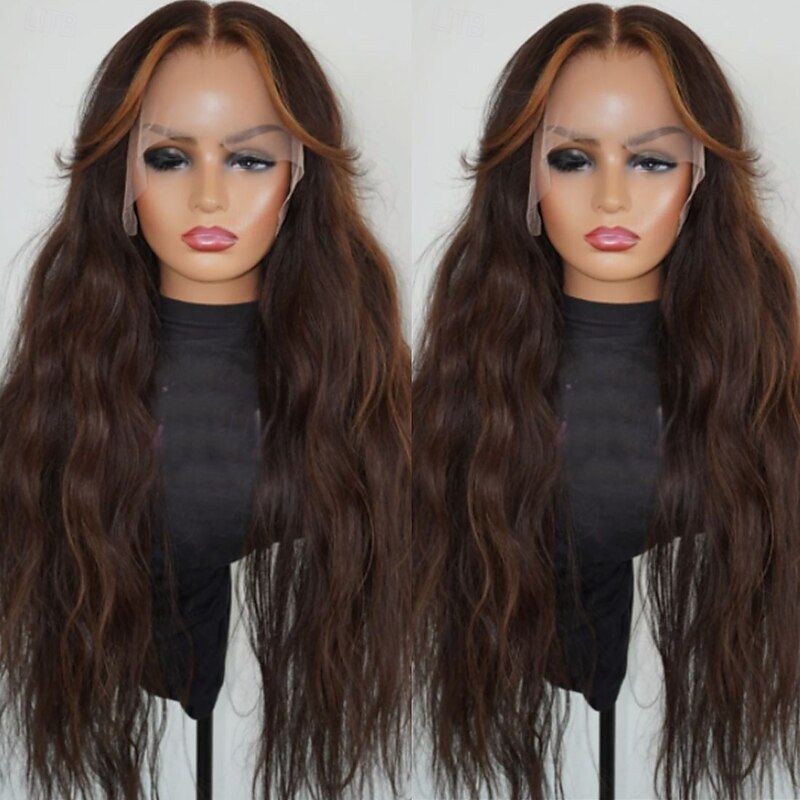 Remy Human Hair 5x5 Closure 13x4 Lace Front Wig Middle Part Peruvian Hair Water Wave Brown Multi-color Wig 130% 150% Density Highlighted / Balayage Hair Glueless Pre-Plucked For Women Long Human Hair2