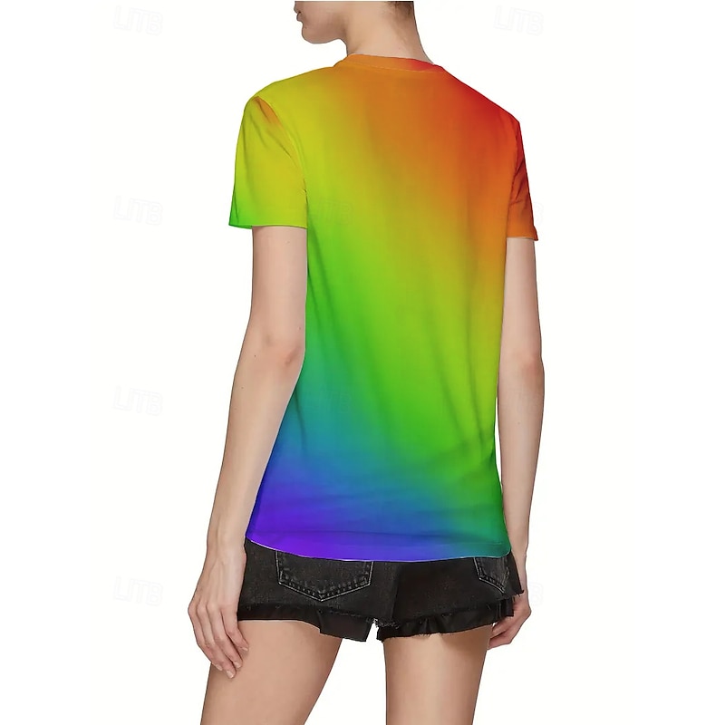 Women's T Shirt Summer Tops Graphic Color Gradient Classic Casual Short Sleeve Crew Neck Crop Tops Daily Weekend Print Rainbow Summer Spring Fall2