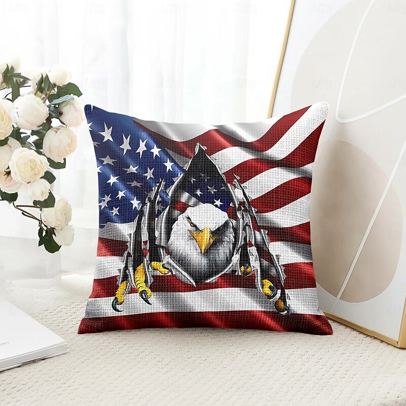 American Flag Vintage Decorative Toss Pillows Cover 1PC Soft Square Couch Cushion Case Pillowcase for Bedroom Livingroom Sofa Chair 4th of July Independence Day