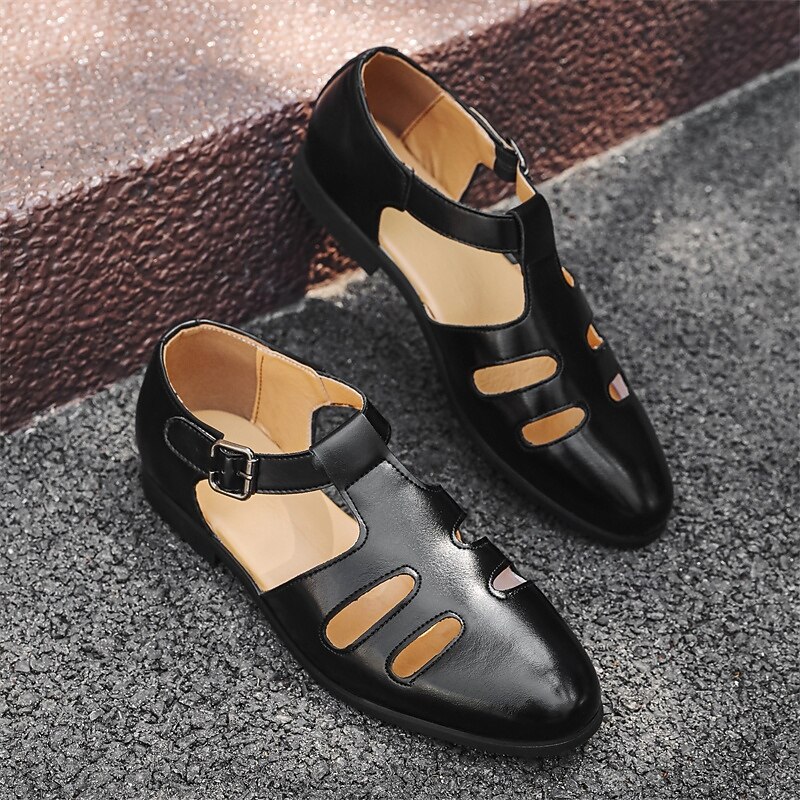 Men's Black Faux Leather Fisherman Sandals with Buckle Strap and Cutout Design, Stylish and Comfortable for Casual, Outdoor and Summer Wear4