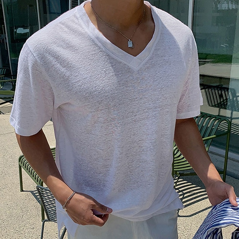 Men's T Shirt Tee Short Sleeve Shirt Tee Top Short Sleeve V Neck Summer Spring Plain Fashion Designer Basic Classic Vacation Street Going out White Top Tee for Men