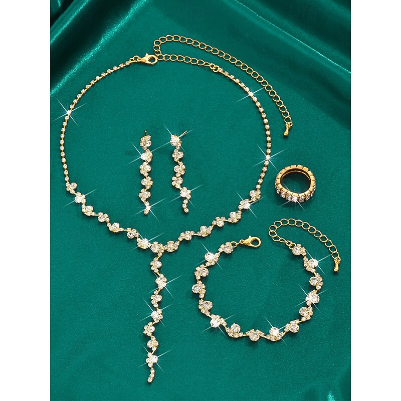 Gold Rhinestone Jewelry Set – Elegant Necklace, Bracelet, and Ring Set for Women, Perfect for Formal Events, Weddings and Special Occasions2