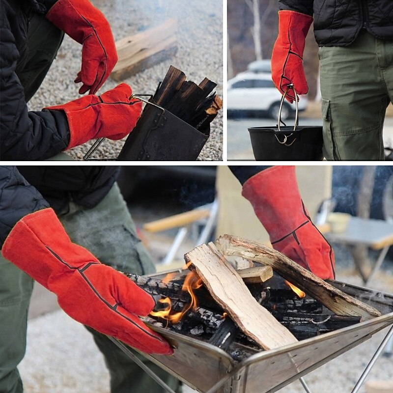 1pc Outdoor BBQ Camping Fire Leather Gloves, Heat-Resistant Protective Gloves, Ideal for Grilling, Cooking, and Outdoor Activities, Durable and Comfortable for Safe Handling of Hot Items2