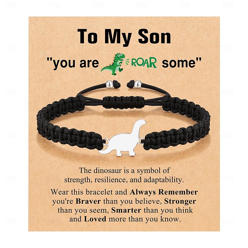 Stainless Steel Dinosaur Bracelet Adjustable ToMySon Black Green Flat Knot Braided Stainless Steel Dinosaur Bracelet3