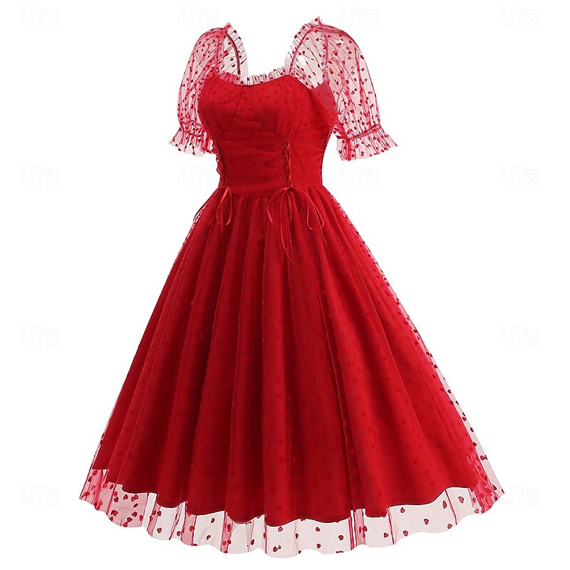 Retro Vintage 1950s Rockabilly Midi Cocktail Dress Flare Dress Polka dots Fancy Dress Women's Valentine's Day Vacation Homecoming Party & Evening Adults' Dress Summer3