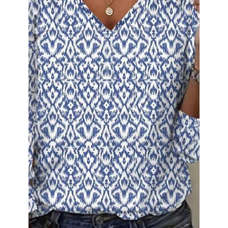 Women's T Shirt V Neck Long Sleeve Tunic Graphic Fashion Modern Casual Regular Tops Daily Weekend Print Blue Fall Winter2