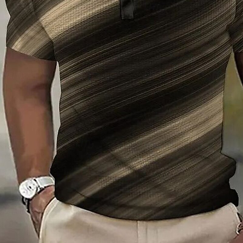 Men's Line Waffle Polo Shirts Short Sleeve Polo Shirts Collared Shirts Business Casual Business Athleisure Buttons 3D Print Summer Black2