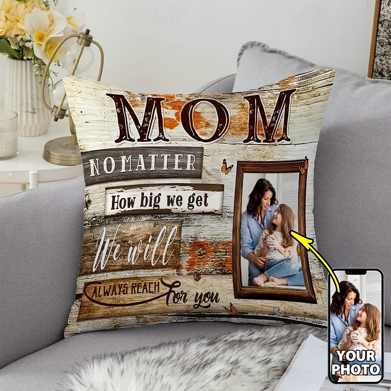 Custom Photo Pillow Cover Mother's Day Personalized Mom Portrait Cushion Cover Throw Pillow Ideal Gift Personalized Love Gifts