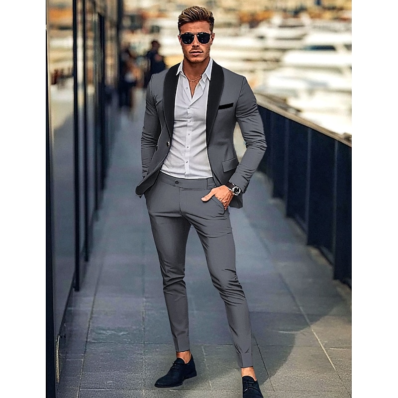 Men's Wedding Party Suits Sky Blue Green Fashion Daily Solid Colored Tailored Fit 2 Piece Single Breasted One-button2